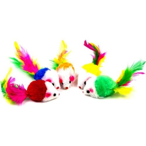 5 Pcs/lot Dogs Toys False Mouse Pet Cat Toys Funny Playing Toy For Cats Colorful Feather Plush Mini Mouse Toys Pet Supplies