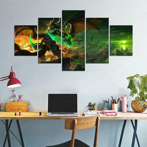 5pcs World of Warcraft Poster Illidan Stormrage HD Print on Canvas Painting Wall Art for Living Room Decor Boy Gift