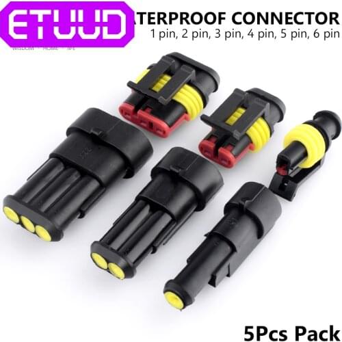 5pcs/Pack Waterproof Connector Plug 1 2 3 4 5 6 Pins Way Mototcycle Car Auto Sealed Black Plug IP68 Cable Connector Terminals