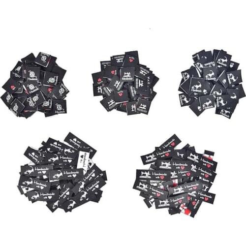 50pcs Woven Handmade With Love Cat Sewing Machine Clothing Labels Embossed Tags DIY Flag Labels For Garment Sewing Accessories