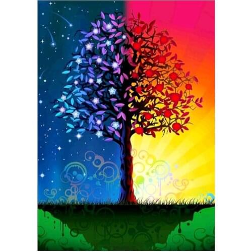 5D DIY full diamond color tree cross stitch diamond embroidery mosaic diamond home decoration