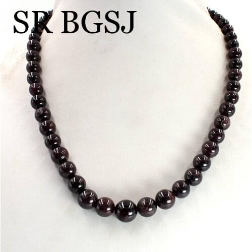 Free Shipping 6-12mm Graduated Natural Gems Genuine Stone Girl Garnet Fashion Jewelry Necklace 18"
