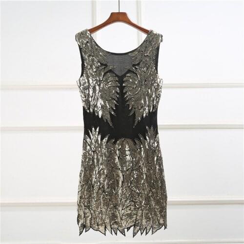 Backless V neck Sequined Shiny Bodycon Dress Black Gold Apricot Sexy Party Sleeveless Beading Sundress Vestidos Mujer Vadim