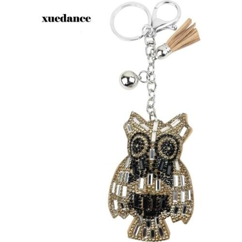 Cute Owl Pendant Keychains Crystal Gold Keyrings Key Holder Trendy Jewelry Bag Accessories Gift