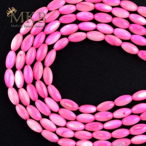 Rice Shape Pink Natural Stone Shell Beads Spacer Loose Beads For Jewelry Making 5*10mm Fit DIY Bracelets Necklace Jewellery 15"