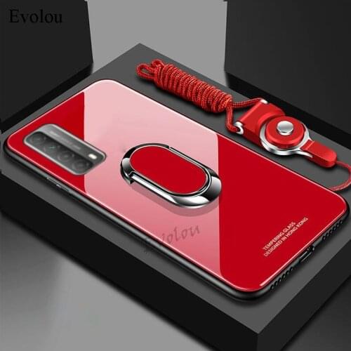 Magnet Ring Holder Stand Phone Case For Huawei P Smart 2021 Y7A Tempered Glass Back Cover for Huawei Y7A Y9A Mate 40 Phone cover