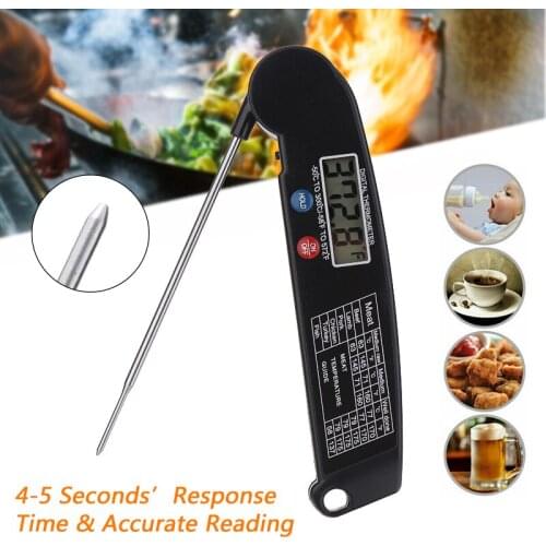 Black Digital Instant Read Meat Thermometer Oven BBQ Meat Thermometer Probe Foldable -50 To 300 Degree Range Kitchen Tool