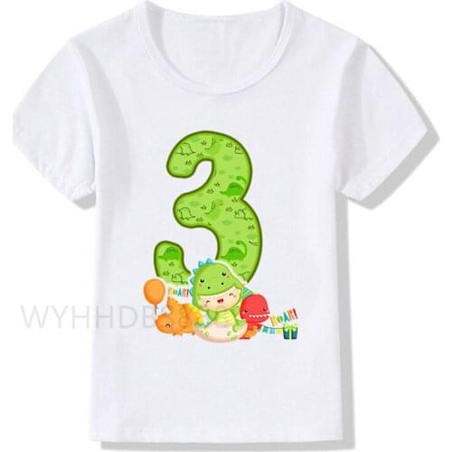 1-9 Dinosaur Birthday Shirt Number T-Shirt Birthday Children Top Tee Party Shirt Dinosaur Gift Fashion Baby Boy Clothes Cartoon