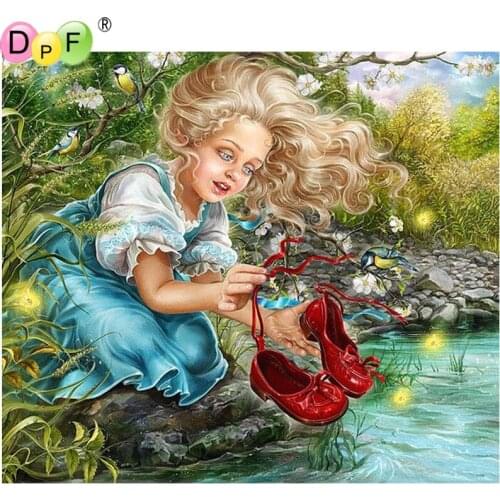 DPF DIY The girl red shoes 5D square wall painting diamond painting cross stitch diamond embroidery crafts home decor mosaic kit