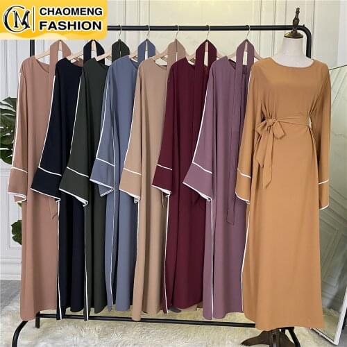 Eid Hot Sell Popular Simple Nida Fabric Abaya Dubai Muslim For Women Hijab Dress A-Line Maxi Robe Caftan Kaftan Modest Clothing