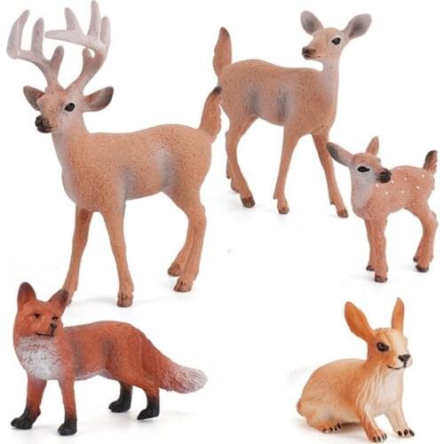 Animals Figures, Woodland Creatures Figurines, Miniature Toys Cake Toppers (Deer Family, F ox, Rabbit, Squirrel)