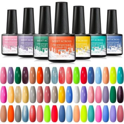 MEET ACROSS 8ML Gel Polish Varnish Pure Color Series Nails Semi Permanent UV Gel Nail Polish Nails Art Manicure Base Top Coat
