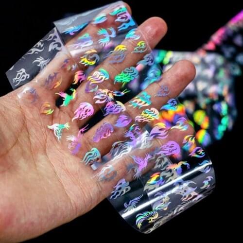 2pcs Holographic Nail Foil Flame laser English alphabet Bamboo Holo Transfer Sticker Water Slide Nail Art Decals 4*100cm