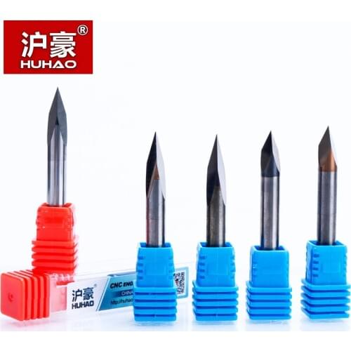 HUHAO 1pc Shank 4mm 6mm 3 Edge Carbide Pypamid bits 2A Good QUALITY CNC Engraving Bits Router Machine 3 Face Stone Carving Tools