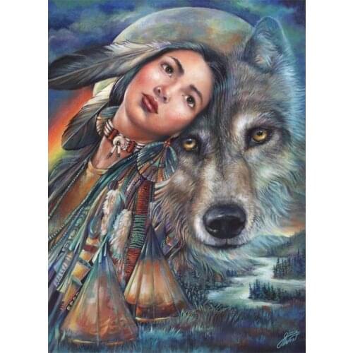 5D diy Needlework embroidery Indian Wolf animals pattern resin mosaic diy diamond painting 3d cross stitch kits room decoration