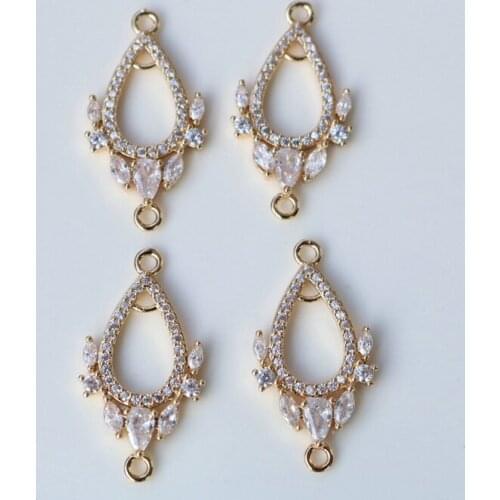 2021 New True Gold Plated Copper Zircon Two Holes Water Drop Necklace Pendants DIY Earring Charms Jewelry Making Accessory