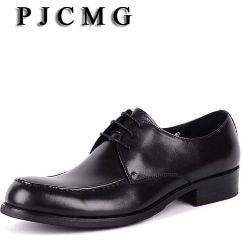 PJCMG Fashion Men Oxford Casual Brown/Red/Black Genuine Leather Business Pointed Toe Buckle Strap Office & Career Mens Shoes