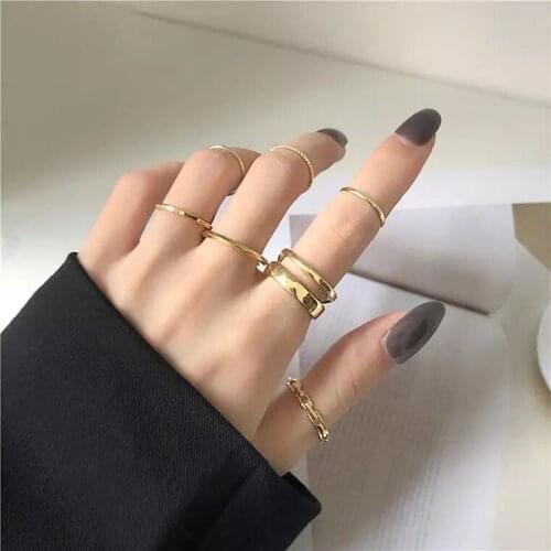 Hiphop/Rock Metal Geometry Punk Rings Set Opening Index Finger Accessories Buckle Joint Tail Ring for Women Jewelry 2021