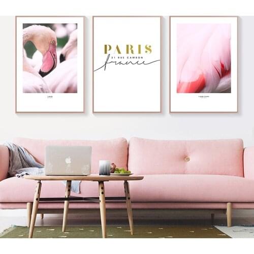 Pink Flamingo Feather Canvas Art Wall Painting Paris Quote Posters and Prints Nordic Decoration Picture Living Room Home Decor