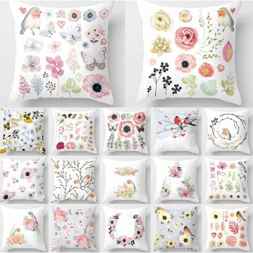 Bird Printed Peach Skin Cushion Cover 45x45 Throw Pillow Pillowcase Cojines Decorativos Para Sofa Home Bedroom Decor Fall Decor