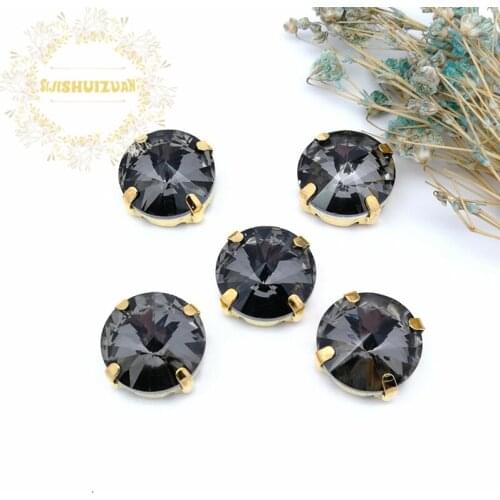 New product Satellite Gray Crystal Glass Sewing Rhinestones with gold Claw DIY Wedding Dresses