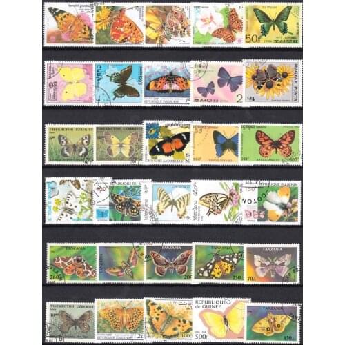 Wholesale 100 Butterfly And Insect Unused Postage Stamps With Post Mark For Collection