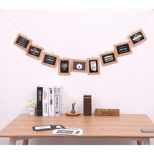 Korean style hanging paper photo frame with painted heart, kraft paper photo frame with hemp rope clip, 5 inches, nine sheets