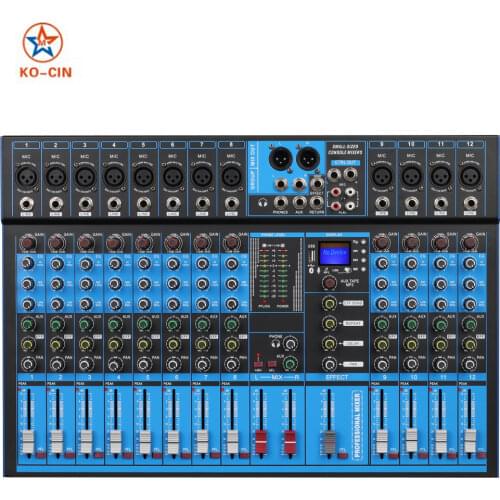 Mixing console professional 12 channel audio mixer,USB karaoke audio sound mixer console BT