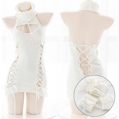 Sexy Lingerie Erotic Women Slutty Clothes Sexy Hollowing Out Lace Sexy Erotic Sweater Dress For Girl Cosplay Uniform Mini Skirt