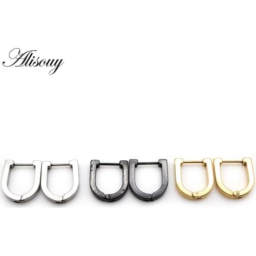 Alisouy 2pcs 3mm Width Punk U Pattern Stainless Steel Women Men Huggies Ear Buckle Hoop Earring Unisex Korean Piercing Jewelry