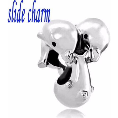 Slide charm Free shipping dolphins swimming a charm beads fit Pandora bracelet mother lover Christmas gift
