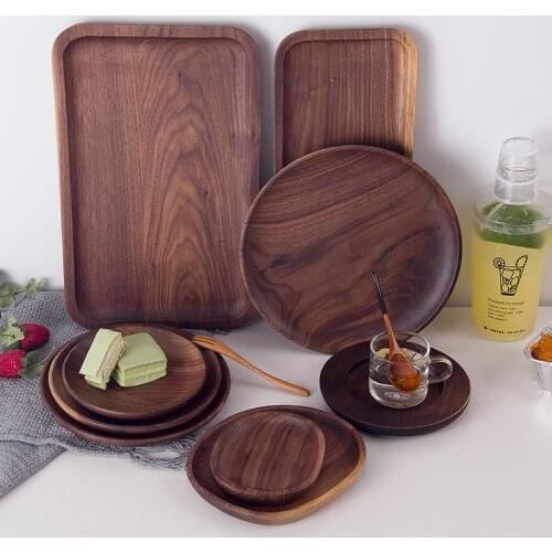 Black walnut solid wood plate round wooden Plate Tray Steak Fruit Snack Tray Restaurant Food Cutlery Storage Plate