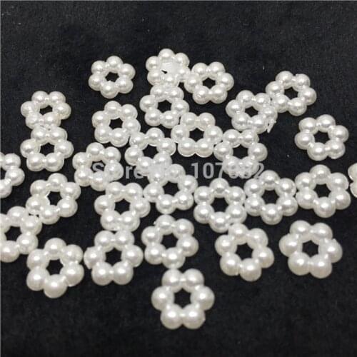 100pcs 8mm Tiny Resin Ivory Open Flower Pearls Confetti Flatback Embellishments DIY Nails Decorations Scrapbooking Crafts