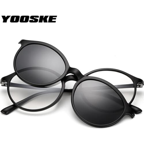 YOOSKE Round Polarized Sunglasses Men Women Magnetic Clip on Glasses TR90 Optical Prescription Eyewear Frames Eyeglasses