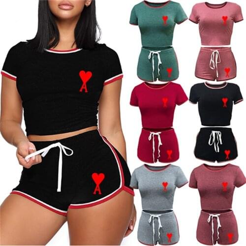 2021 Summer Women Sports Short Sleeve Suit Clothing Sexy Fitness Running 2 Pieces Sets Tight Buttock Plus Size Tracksuit