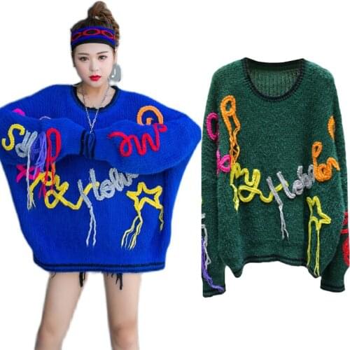Loose Plus Size Letter Tassels Vintage Sweater 2021 Autumn And Winter Streetwear Knit Long Sleeve Jumper Women Harajuku Clothes
