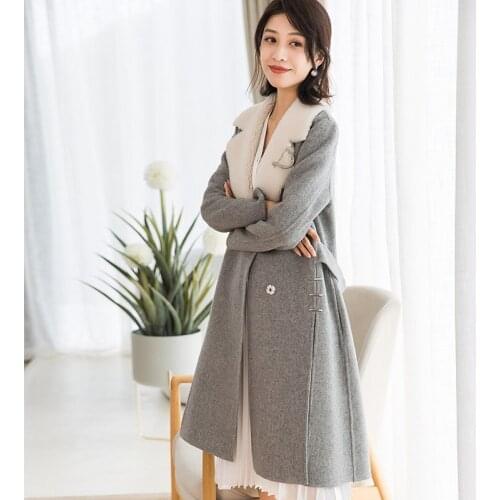 Winter Wool Coat Female Double-side Women Long Wool Coats Lady Spring Autumn Lamb Fur Collar Jacket Outwear 38022 YQ1741
