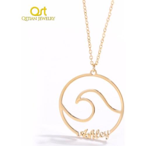 Custom Name Necklace Gold Stainless Steel Waves Pendant Beach Chain Surfer Best Gift Jewelry Fashion Seaside Set Jewellery Gifts