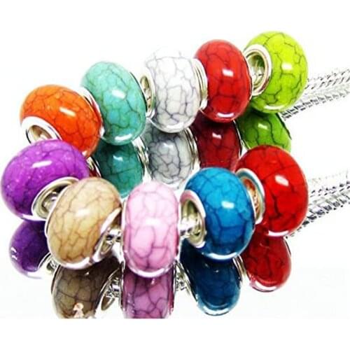 10Pcs Round Loose Murano Beads Spacer Large Hole Beads Fit Pandora Bracelet Bangle Women DIY Necklaces for Jewelry Making