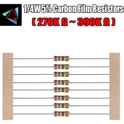 100pcs 1/4W 5% Carbon Film Resistor 270K 300K 330K 360K 390K ohm