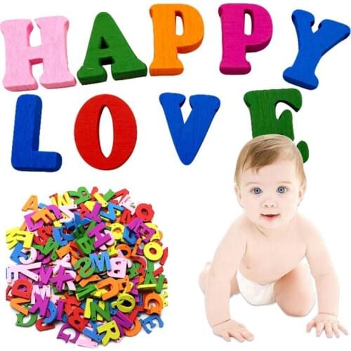 100pcs Wooden Artificial Wood Colorful Letters Baby Alphabet Word Scrapbooking Craft For Baby Learn Alphabet Word
