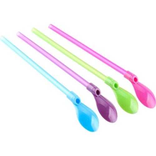100PCS Creative Spoon Straws with spoon Drinking straw Bar Pub Slush Puppies Straw Useful Home Party For Juice Smoothie Bar tool