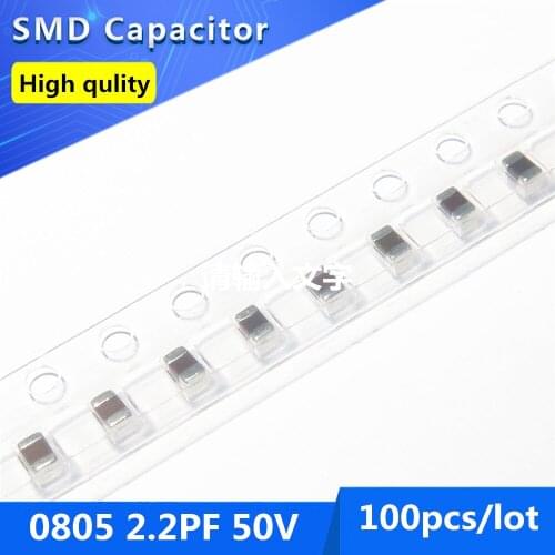 100pcs SMD Thick Film Chip Multilayer Ceramic Capacitor 0805 2.2PF 50V COG/NPO 0.25