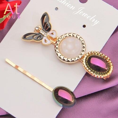 2pcs Butterfly Acrylic Barrettes 2019 New Fashion Oval Hair Grip Hairpin Hair Clip Hair Accessories for Women Girl Wedding