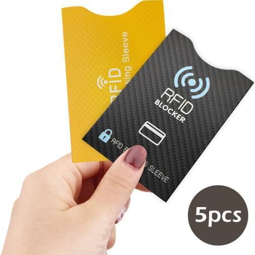 5pcs RFID Blocking Sleeves Aluminum Foil Identity Theft Prevention Credit ID Card Holder Protector for Travel Business Trip