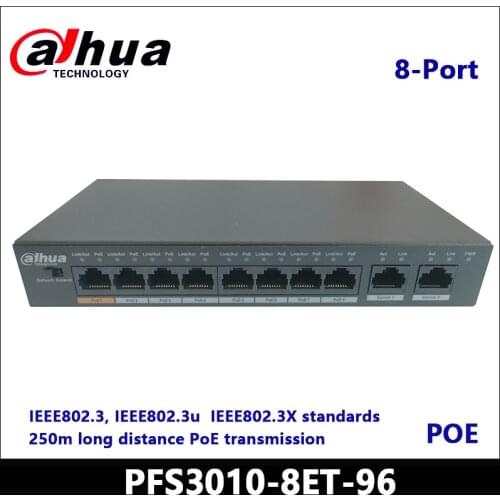 Dahua 8-Port PoE Switches PFS3010-8ET-96 8-Port Fast Ethernet PoE Switch for Security IP System