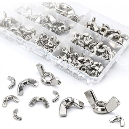 98pcs/box Wing Nut assortment kit M3 M4 M5 M6 M8 M10 M12 Stainless Steel Wingnuts butterfly nuts for drum bicycle DIN315