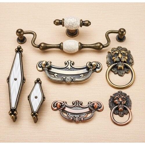 Antique Vintage Kitchen Cabinets Handles and Knobs Ceramic + Zinc Alloy Drawer Drawer Pulls Wardrobe Furniture Handle Hardware