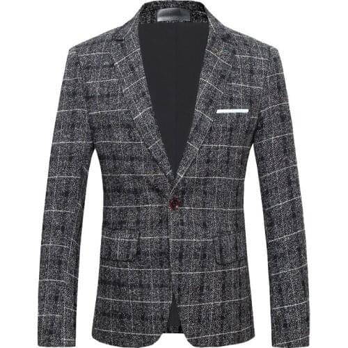 Blazers Men Slim Casual Fit Fashion Check Suit Jackets Business Party Prom Office Work Plaid Blazer Daily Life Single Breasted