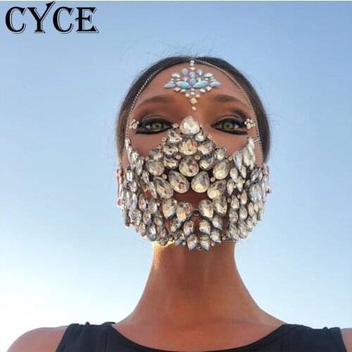 2021 INS Exaggerated Rhinestone Luxury Mask Masquerade Decoration Face Jewelry For Women Bling Crystal Full Face Decorative Mask